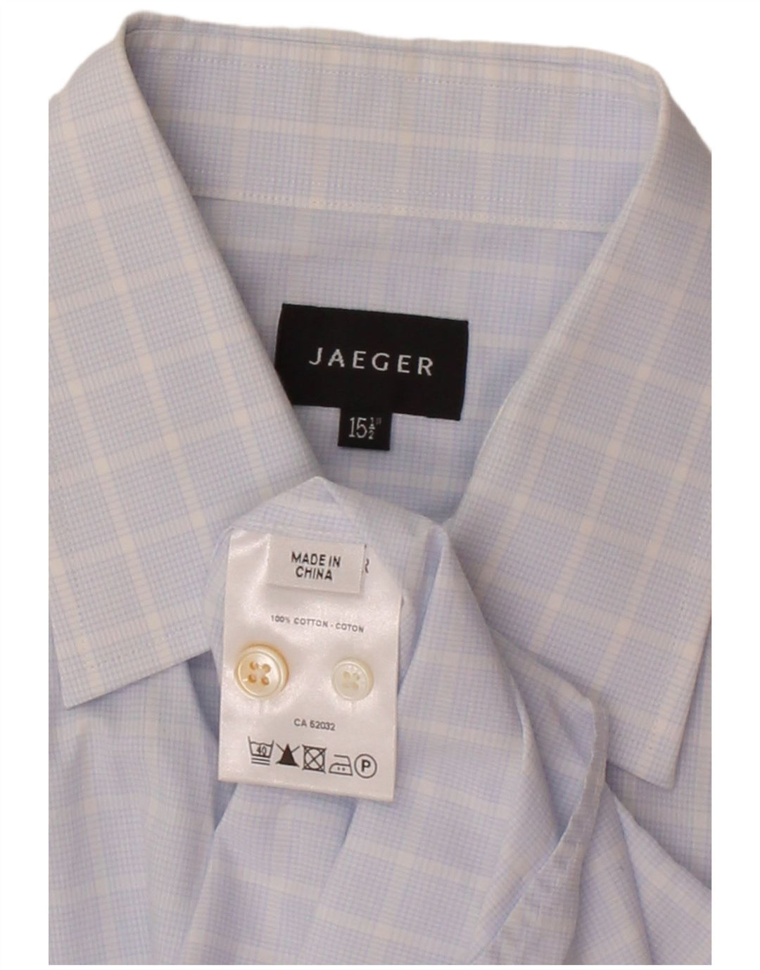 JAEGER Mens Formal Shirt Size 15 1/2 Medium Blue Check Cotton