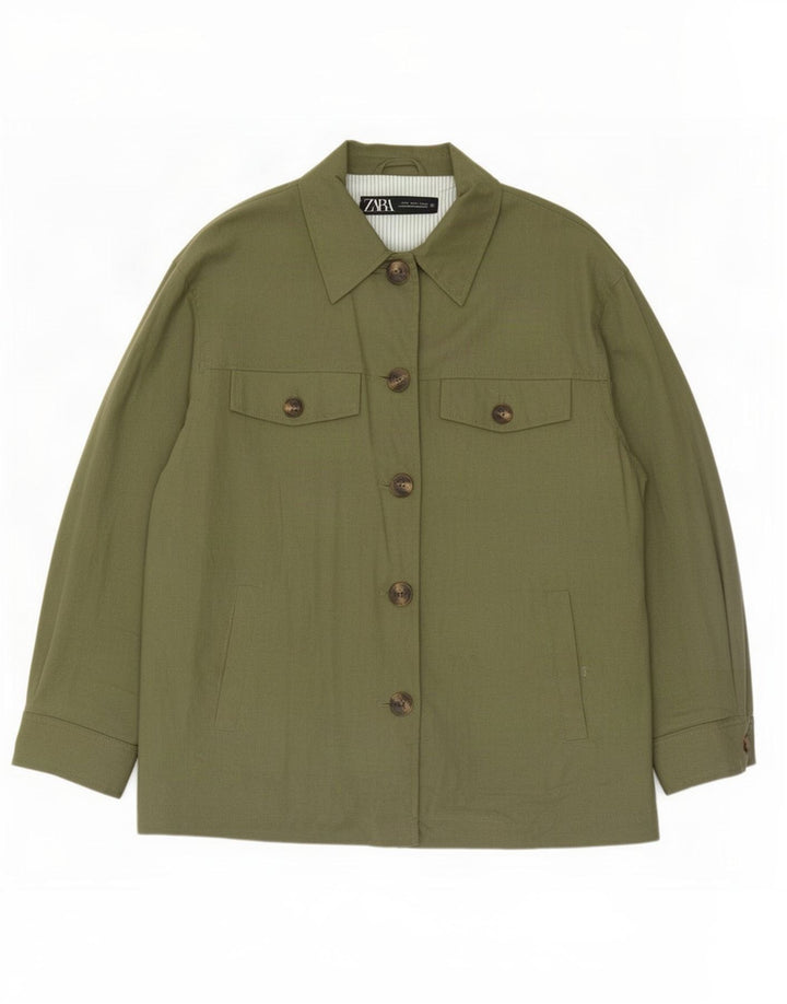 Übergroße Utility-Jacke von Zara für Damen, UK 14, mittelgrüne Viskose