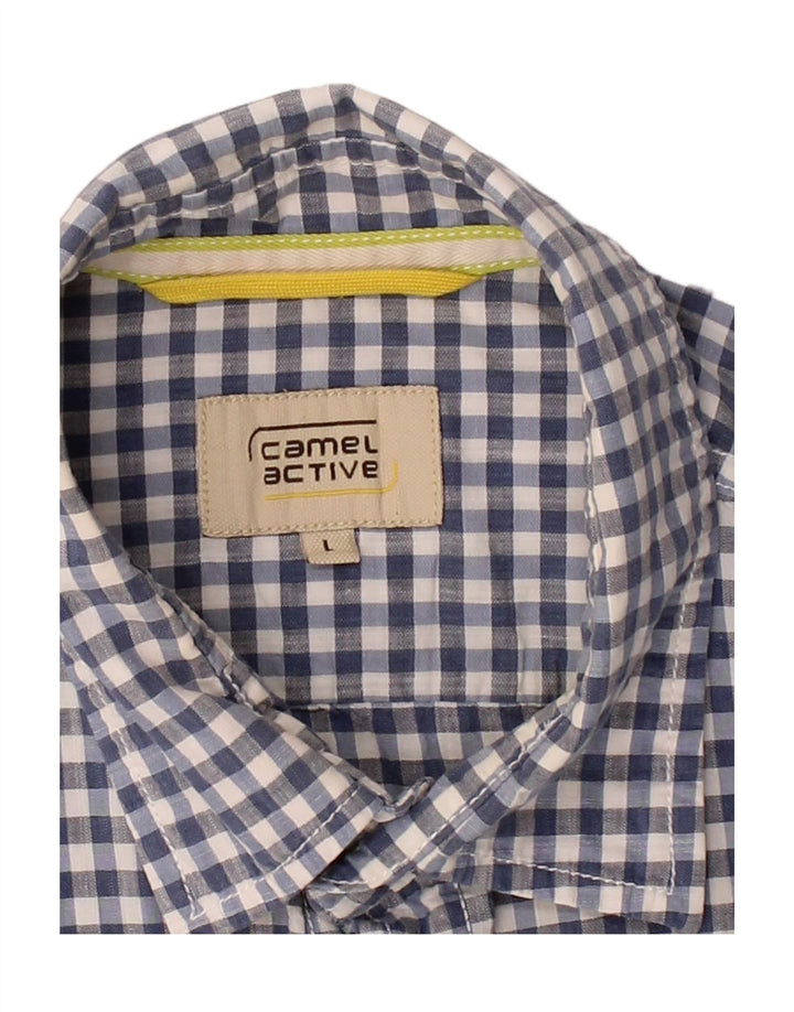CAMEL Mens Short Sleeve Shirt Large Blue Gingham Cotton