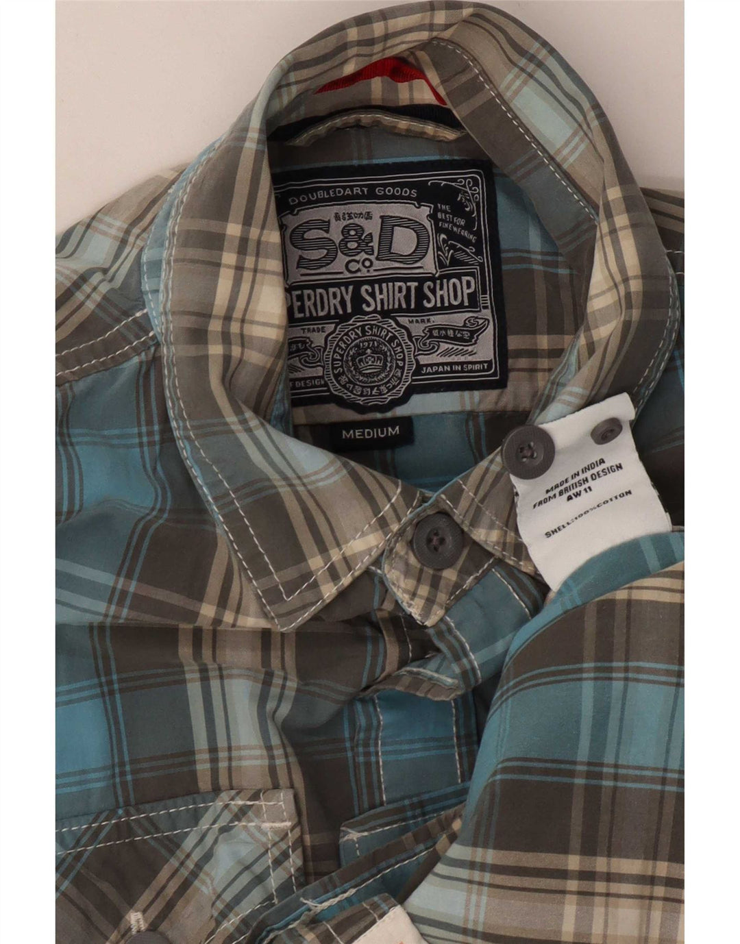 Superdry Herrenhemd aus mittelblauer karierter Baumwolle