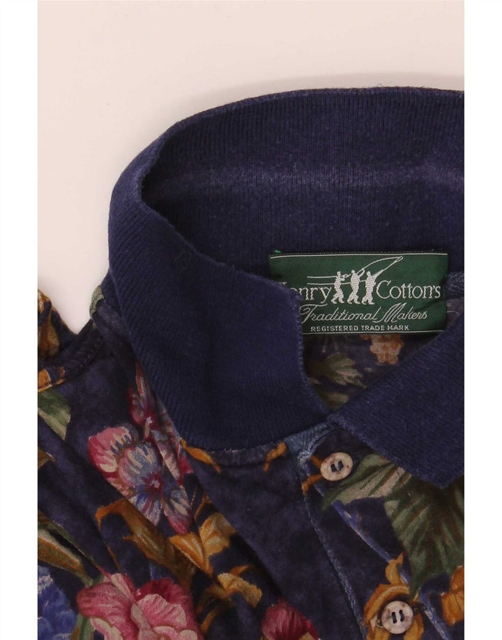 Henry Cottons Herren-Poloshirt, mittelgroß, Marineblau mit Blumenmuster