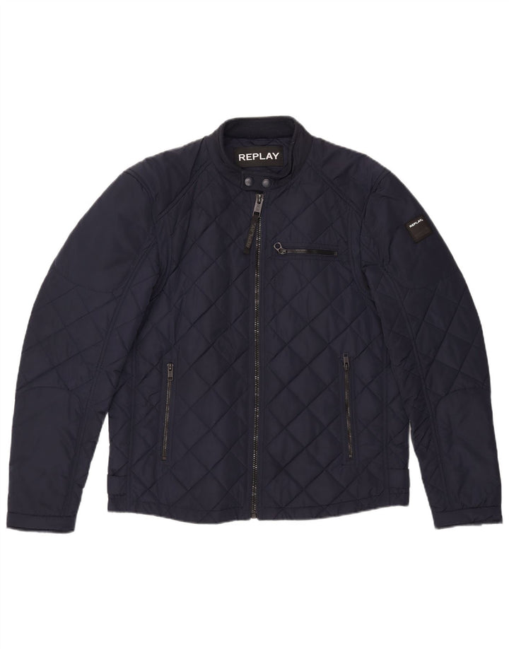 Replay Herren Steppjacke UK 40 Large Marineblau Polyester