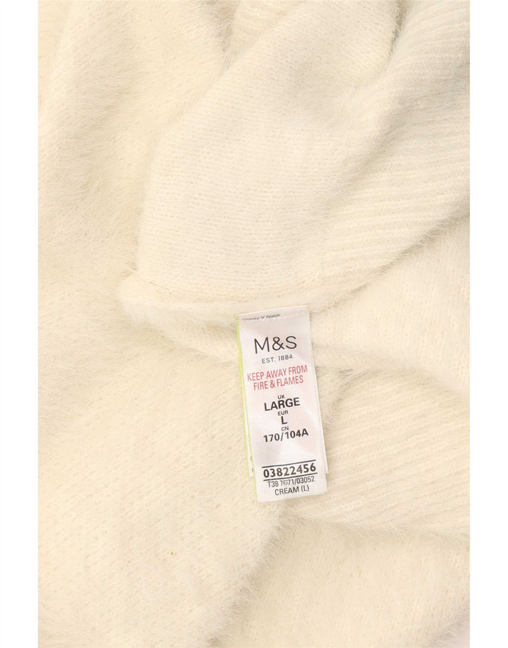 Marks & Spencer Damen-Pullover mit V-Ausschnitt, Gr. 40, Größe L, gebrochenes Weiß