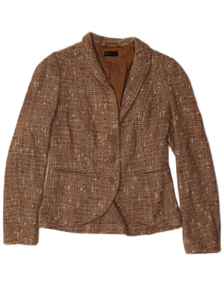 Benetton Damen-Blazer mit 3 Knöpfen, IT 42, mittelbraun geflecktes Acryl