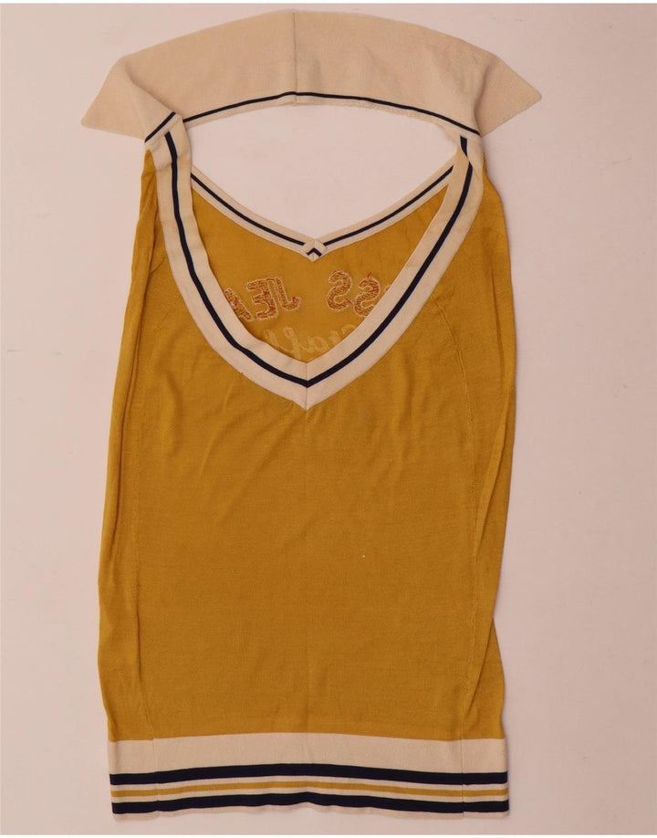 Guess Graphic Neckholder-Top für Damen, UK 12, mittelgelbe Colourblock-Seide
