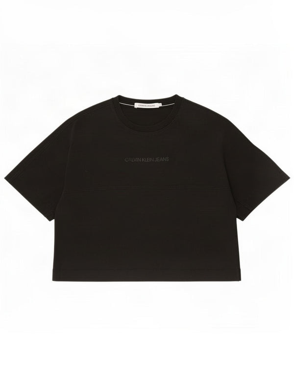 Calvin Klein Jeans Damen Crop Graphic T-Shirt Top UK 10 Small Schwarz Baumwolle