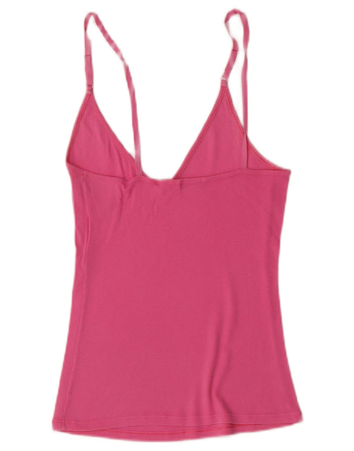 BENETTON Damen Crop Cami Top UK 8 Small Rosa Baumwolle