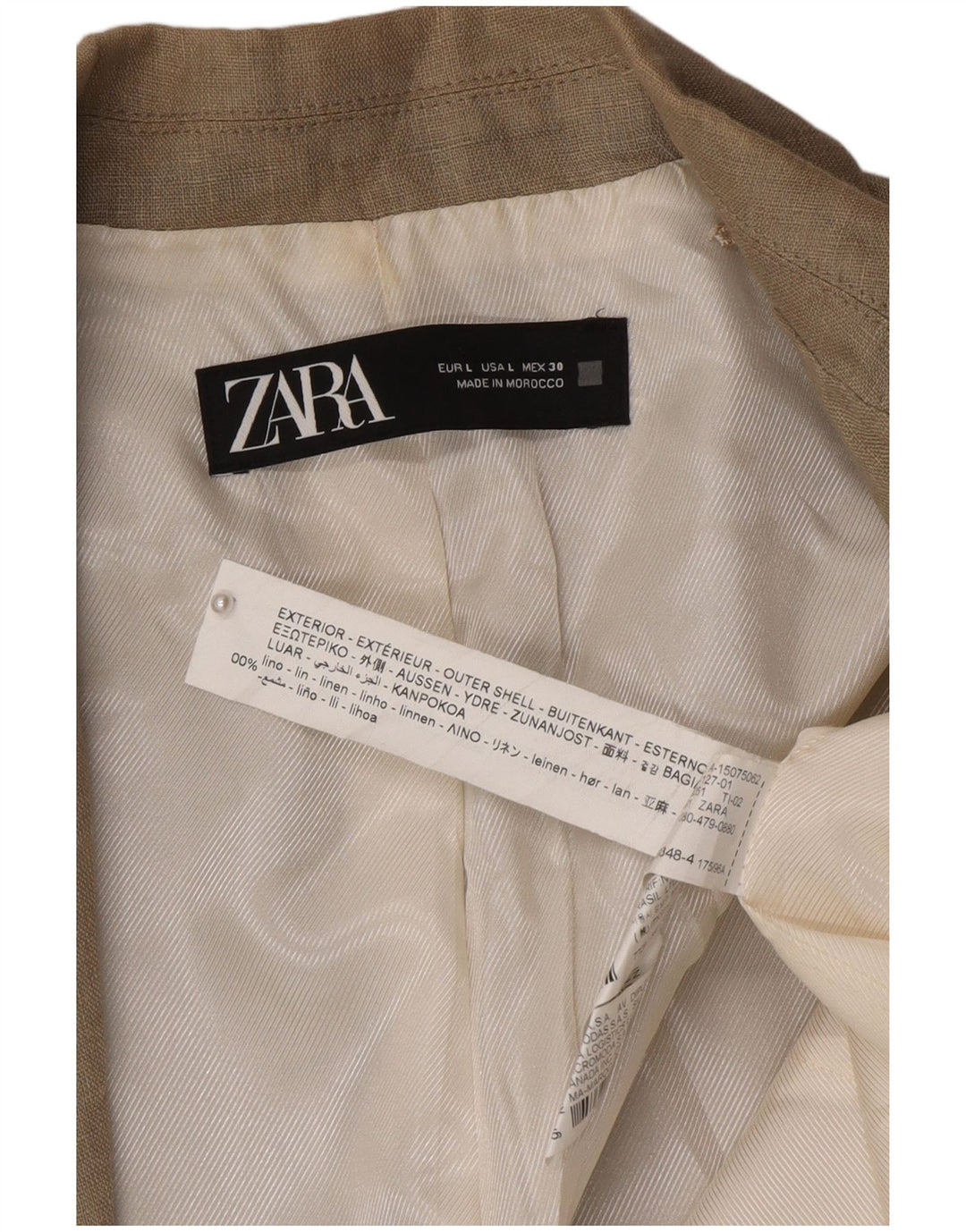 Offene Blazer-Jacke für Damen von Zara, UK 16, Größe L, Beige, Leinen