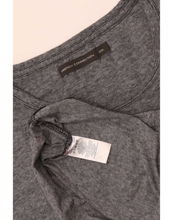 French Connection Herren-T-Shirt-Oberteil 2XL aus grauer Nadelstreifen-Baumwolle