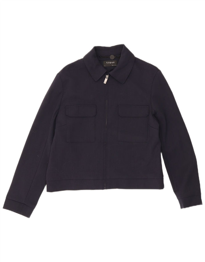MARKS & SPENCER Damen Autograph Bomberjacke UK 12 Medium Dunkelblau Wolle
