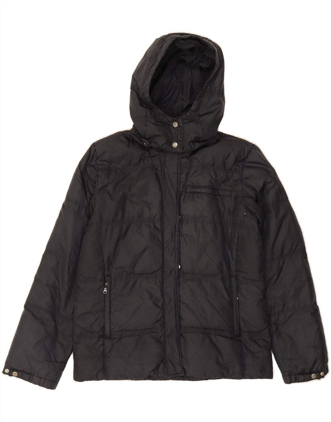 DIADORA Womens Hooded Padded Jacket UK 14 Medium Black Polyamide Vintage Diadora and Second-Hand Diadora from Messina Hembry 