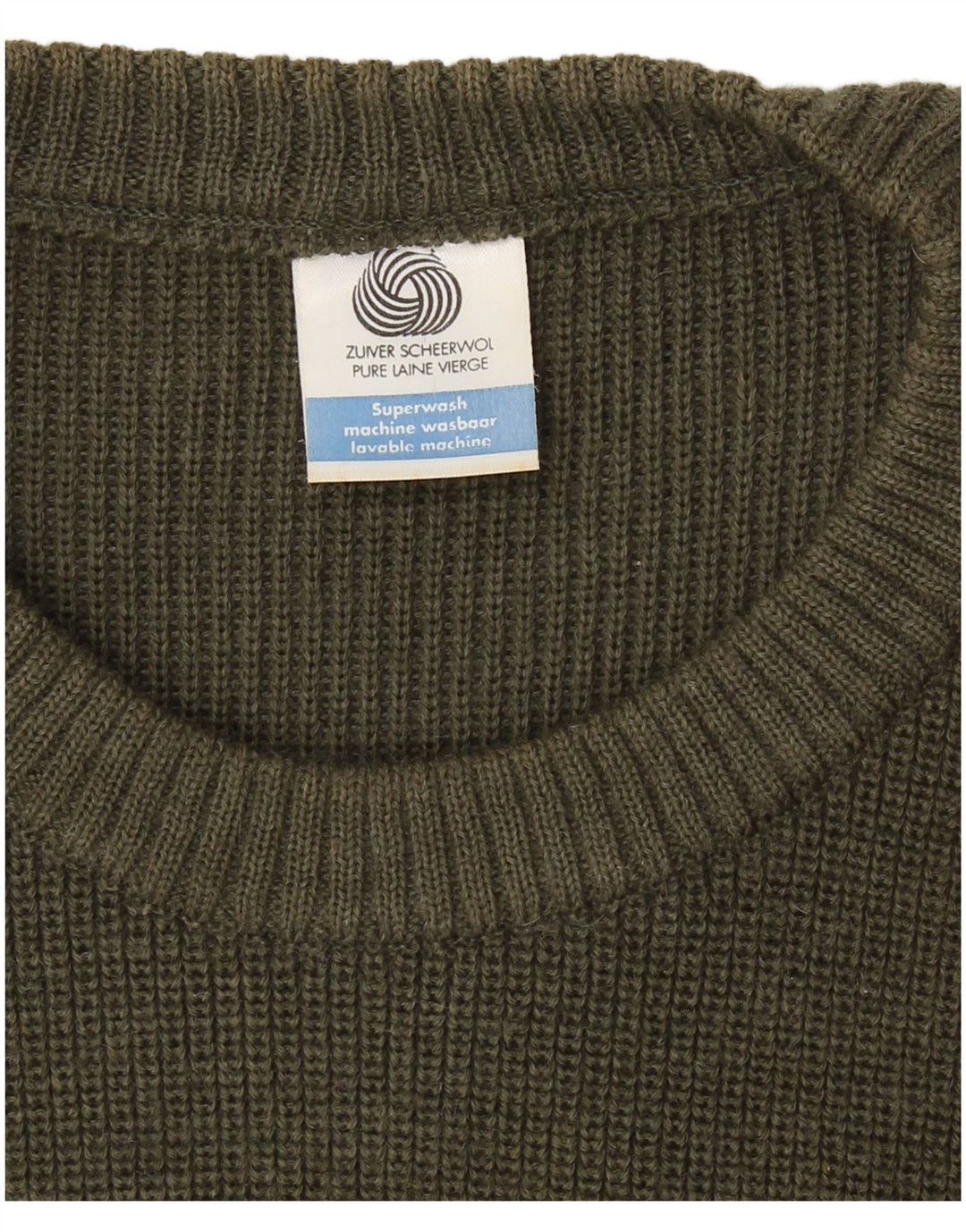 VINTAGE Herren Militär-Pullover mit Rundhalsausschnitt, große Khaki-Schurwolle