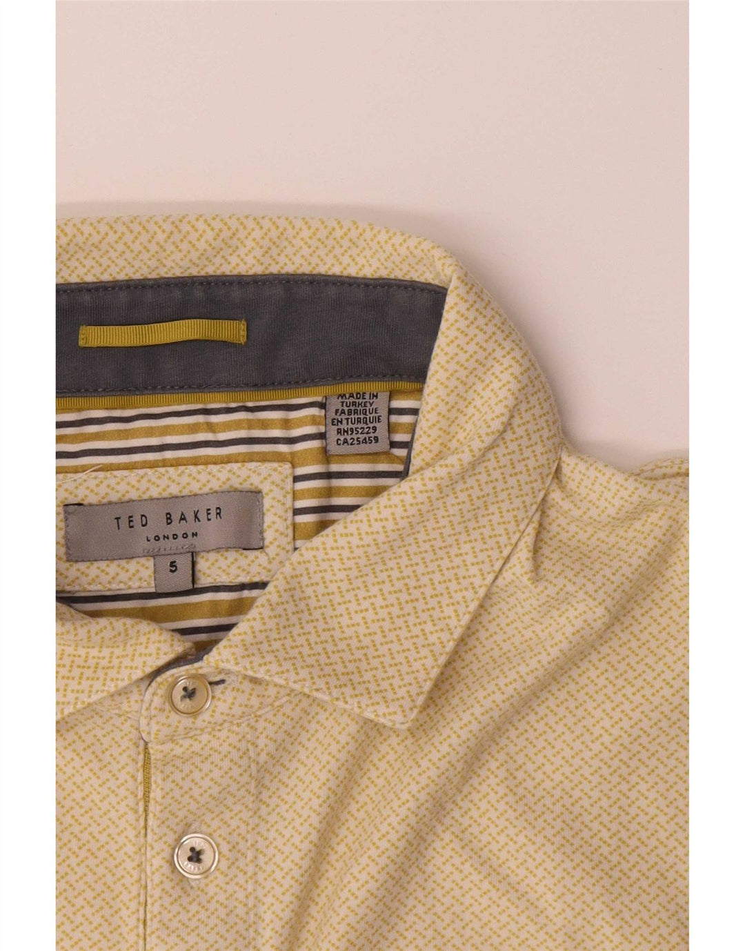 Ted Baker Herren-Poloshirt, Größe 5 XL, gelb gefleckte Baumwolle
