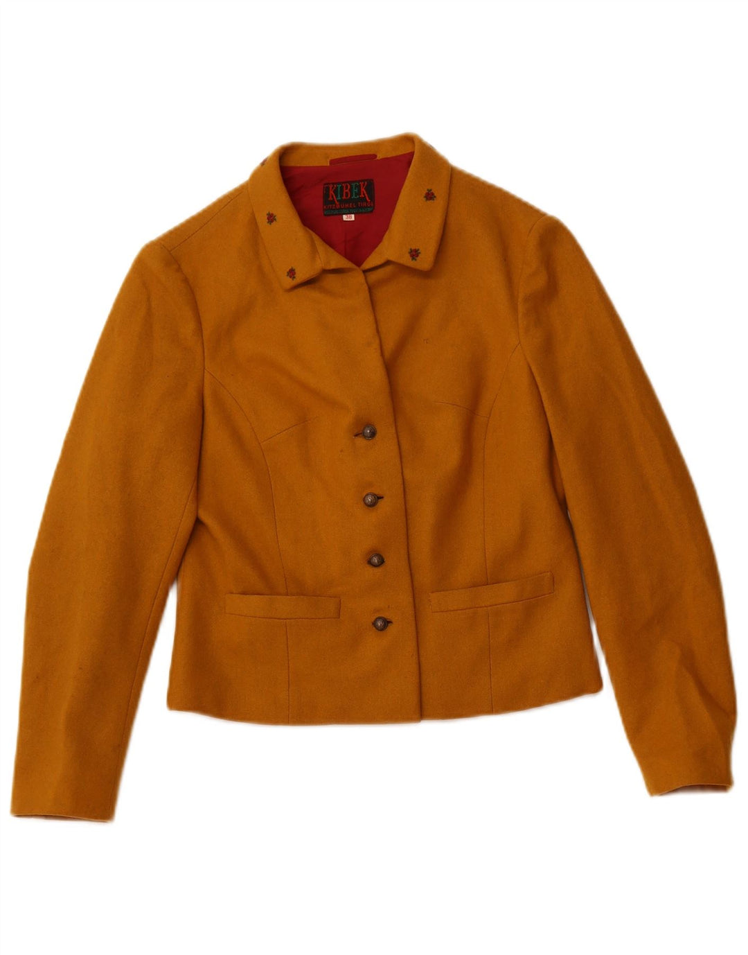 VINTAGE Damen 4-Knopf-Blazerjacke IT 38 XS Gelbe Baumwolle