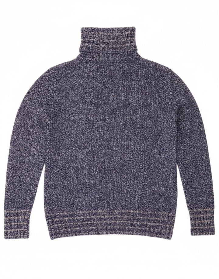 WOOLRICH Womens Roll Neck Jumper Sweater UK 16 Large Navy Blue Flecked
