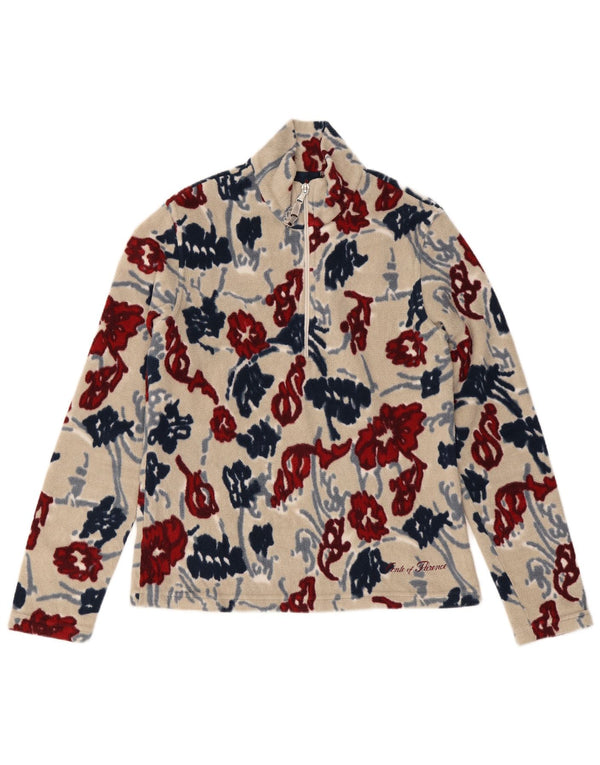 Conte of Florence Damen-Fleecepullover mit Reißverschluss am Hals, Gr. 10, Größe S, beige, geblümt