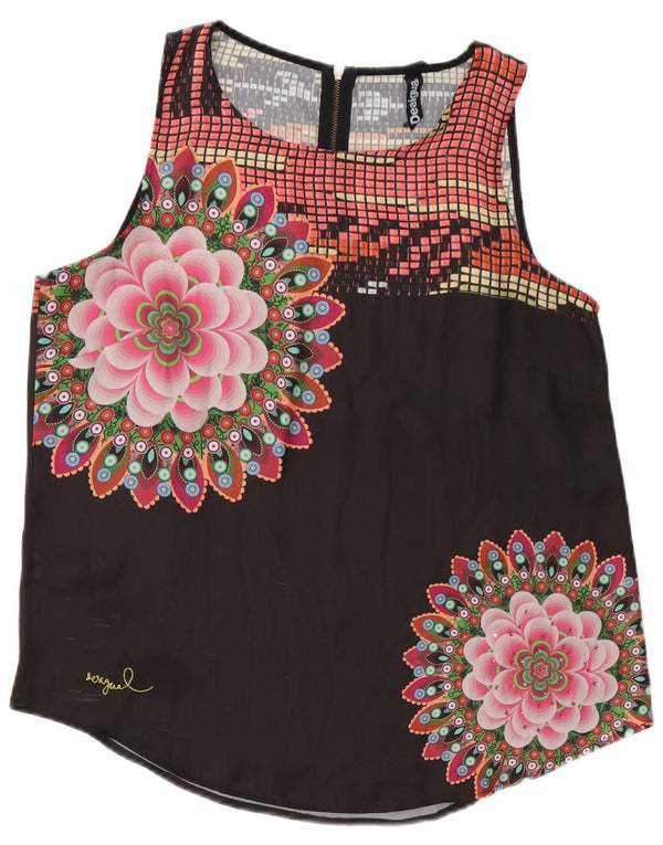 Desigual Damen ärmelloses Blusenoberteil UK 16 Large Black Floral