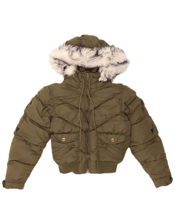Lee Mädchen Crop Hooded Wattierte Jacke 7–8 Jahre XS Khaki Polyester