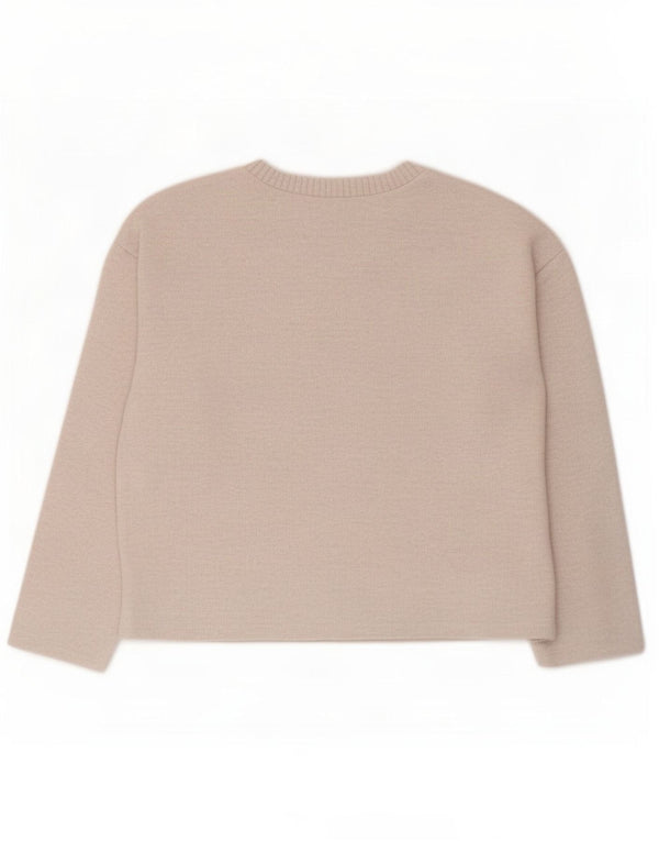 Zara Damen Crop Oversized Top Langarm UK 10 Small Beige Polyester