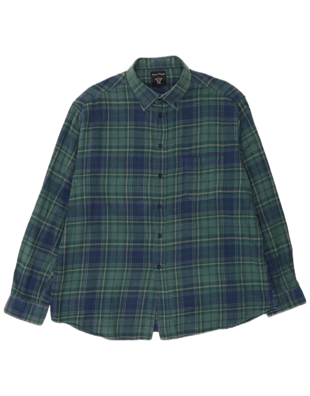 James Pringle Herren-Flanellhemd 2XL, grün kariert, Baumwolle