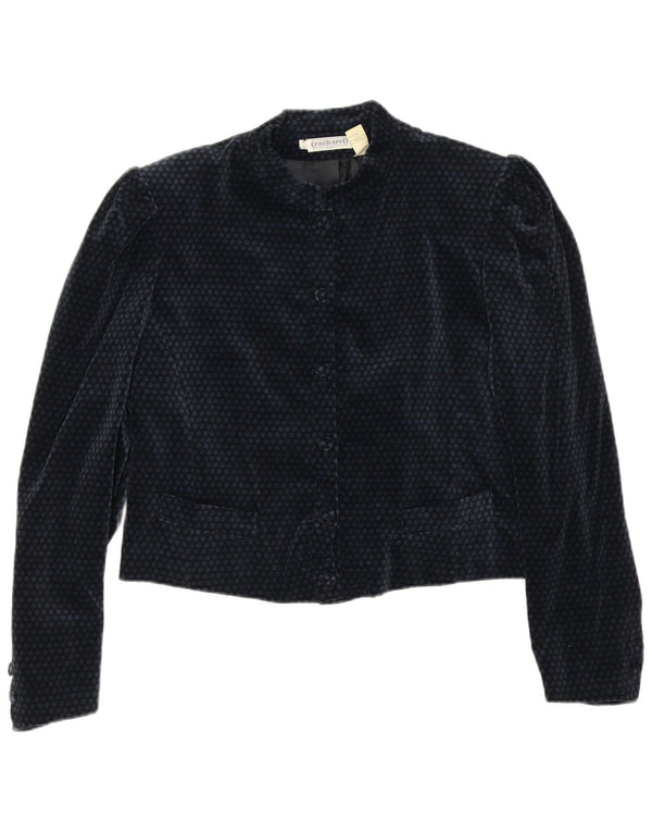 Cacharel Womens Crop 6 Button Blazer Jacke US 10 Large Navy Blue Polka Dot