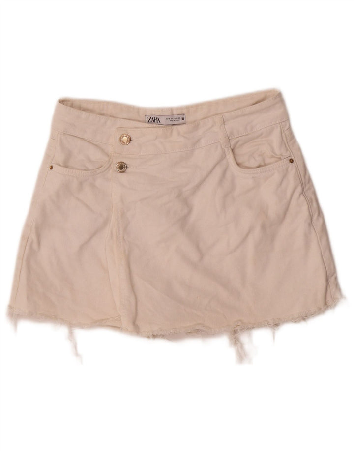 Zara Damen-Jeansshorts, Größe S, Größe W26, weiße Baumwolle