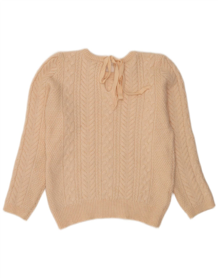 Zara Damen-Pullover mit Rundhalsausschnitt, UK 16, große beige Wolle