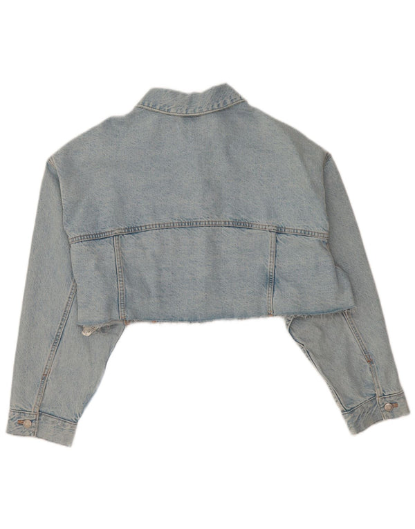 ZARA Damen Übergroße Crop-Jeansjacke UK 14 Mittelblaue Baumwolle