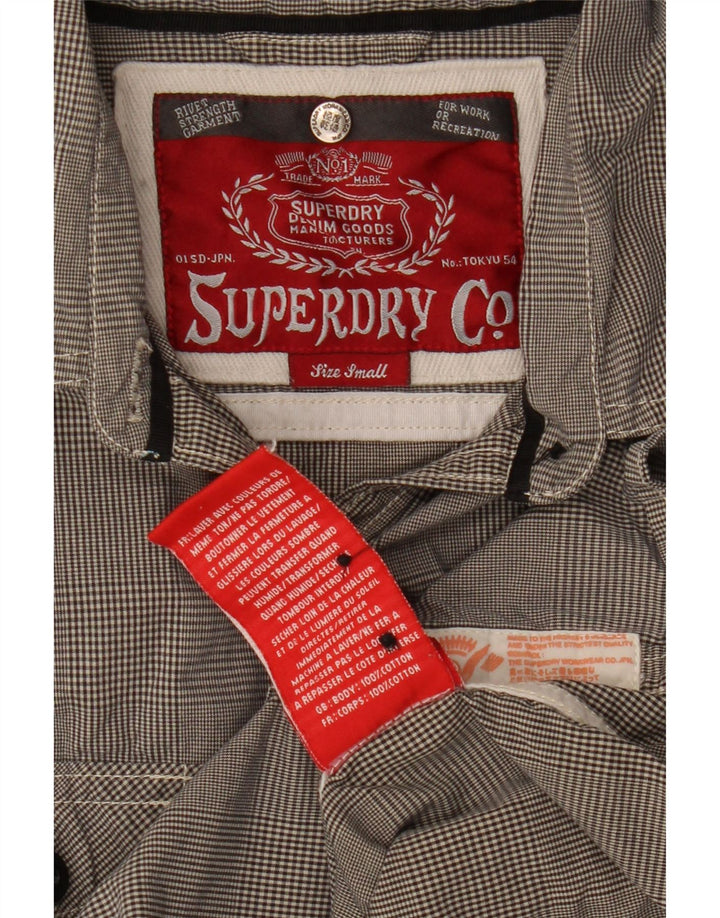 Superdry Damen-Hemd mit 3/4-Ärmeln, Größe S, Grau, Hahnentrittmuster, Baumwolle