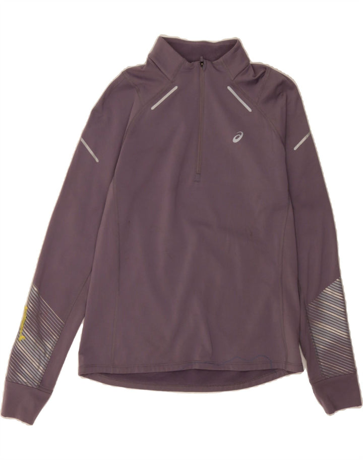 ASICS Womens Zip Neck Pullover Tracksuit Top UK 12 Medium Grey Striped Vintage Asics and Second-Hand Asics from Messina Hembry 