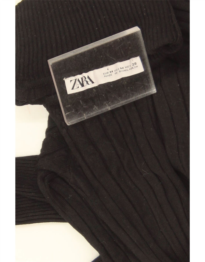 Zara Damen Crop Rollkragenpullover Pullover UK 12 Mittelschwarze Viskose