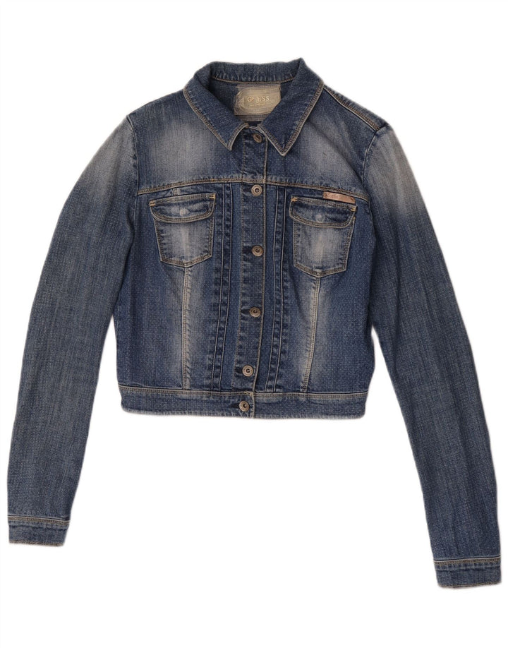 Guess Damen Crop Denim Jacke UK 6 XS Blaue Baumwolle