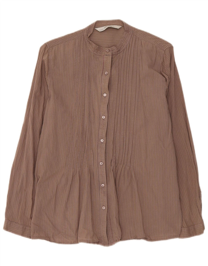 Zara Damen Smokinghemd UK 12 Mittelbraun gestreift