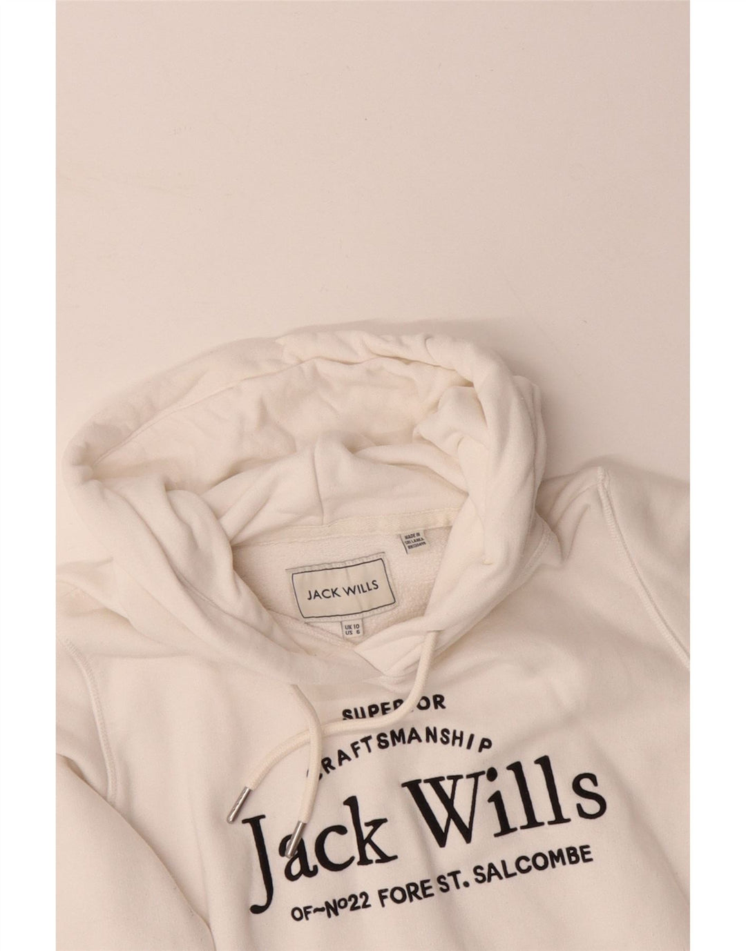 JACK WILLS Damen-Kapuzenpullover mit Grafik, übergroß, UK 10, Größe S, weiße Baumwolle