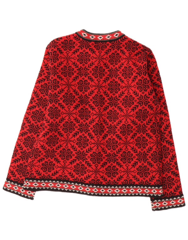 L.L.Bean Damen-Cardigan-Pullover UK 14 Mittelrote Fair-Isle-Wolle
