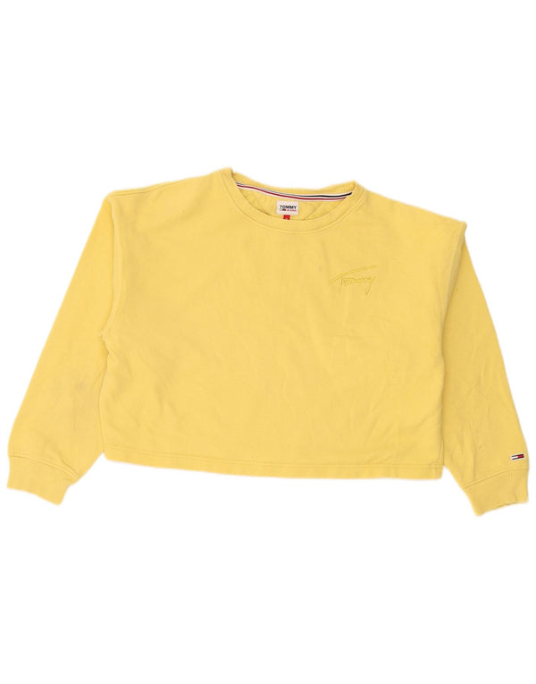 Tommy Hilfiger Damen Crop Sweatshirt Pullover UK 14 Mittelgelbe Baumwolle