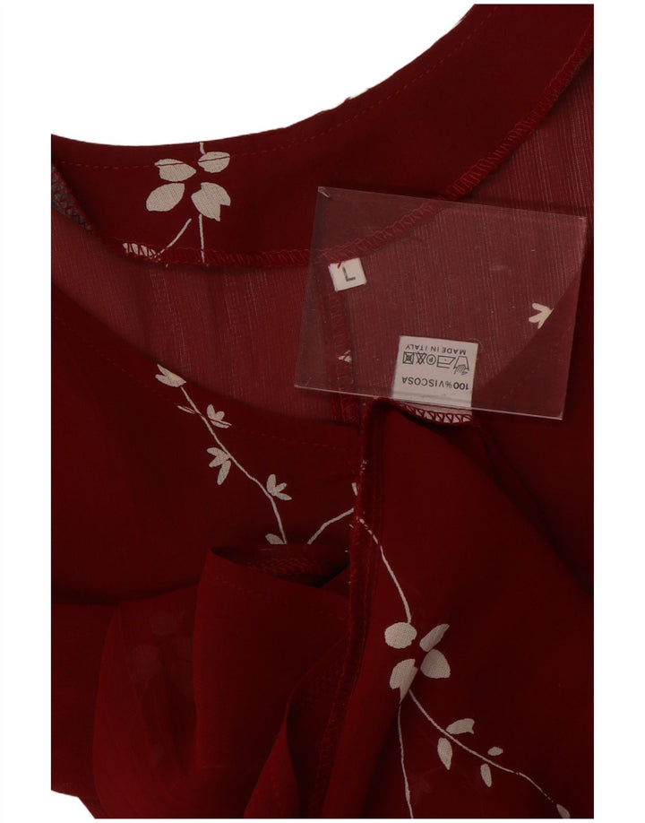 VINTAGE Damen Ärmelloses Maxikleid UK 14 Große rote Viskose mit Blumenmuster