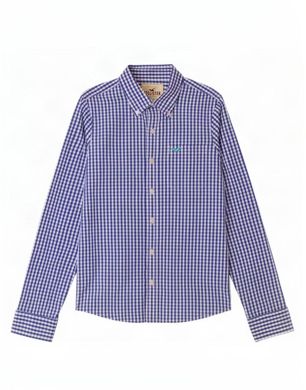 Hollister Herrenhemd aus mittelblauer Gingham-Baumwolle