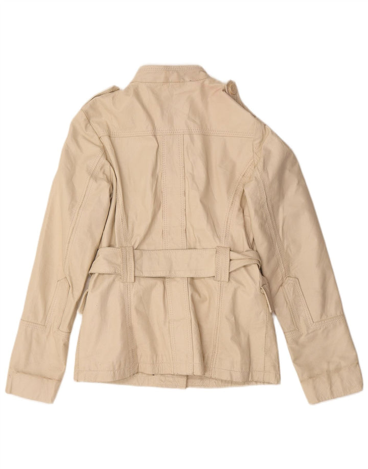 Vintage Damen Militärlederjacke IT 44 Medium Beige Leder