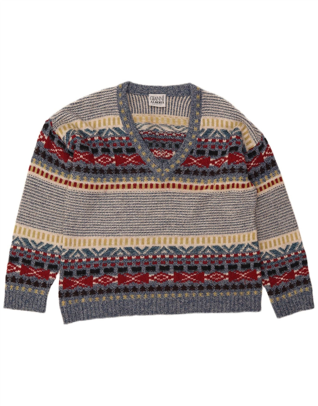 Gianni Alberti Herren-Pullover mit V-Ausschnitt, Größe 52, groß, mehrfarbig