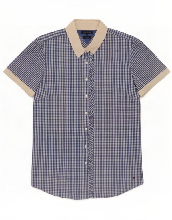 Tommy Hilfiger Damen Kurzarmhemd US 10 Large Blue Gingham Cotton
