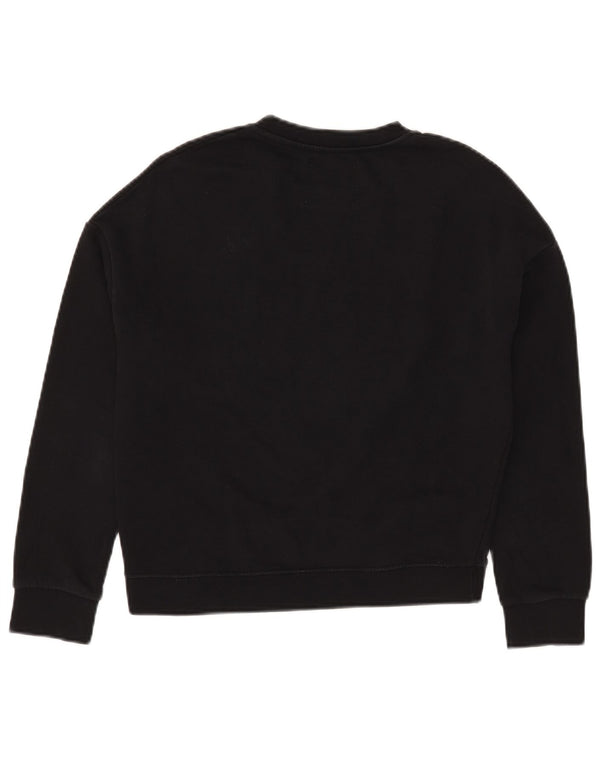 Pyrex Womens Oversized Crop Graphic Sweatshirt Pullover UK 6 XS Schwarz Baumwolle