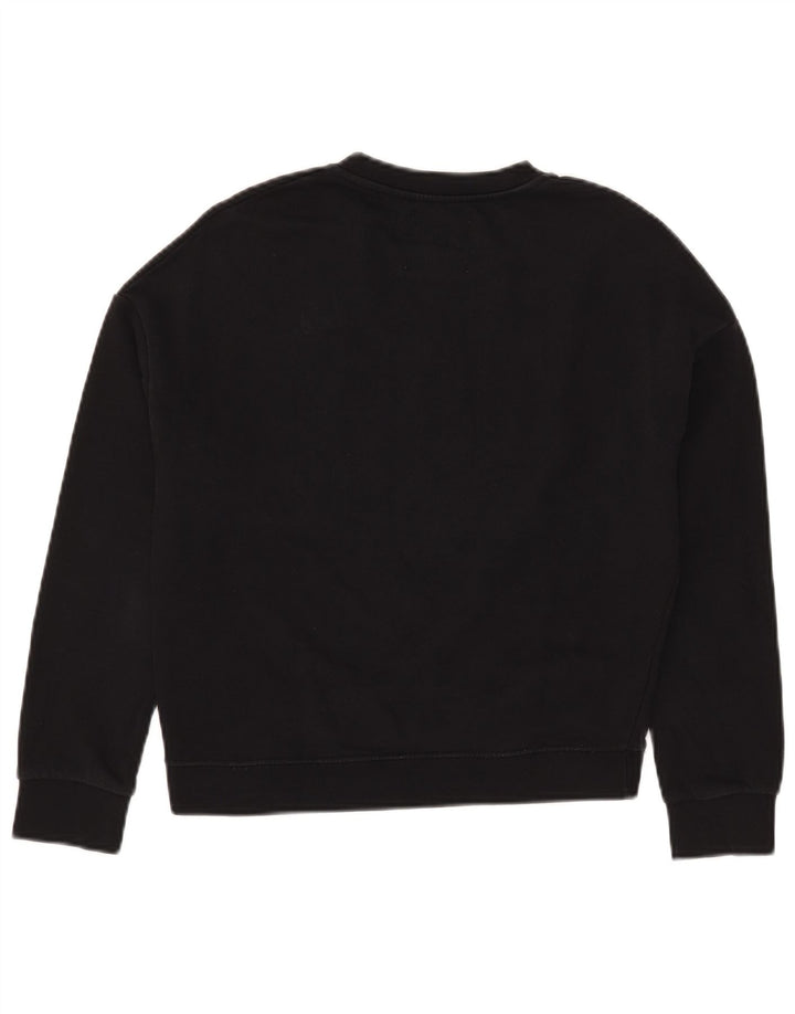 Pyrex Womens Oversized Crop Graphic Sweatshirt Pullover UK 6 XS Schwarz Baumwolle