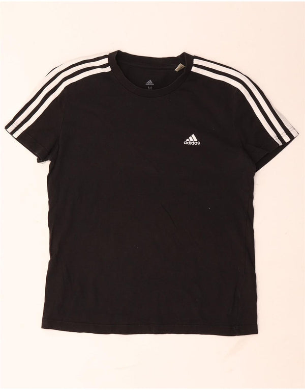 Adidas Damen T-Shirt Top UK 12/14 Medium Schwarz Baumwolle