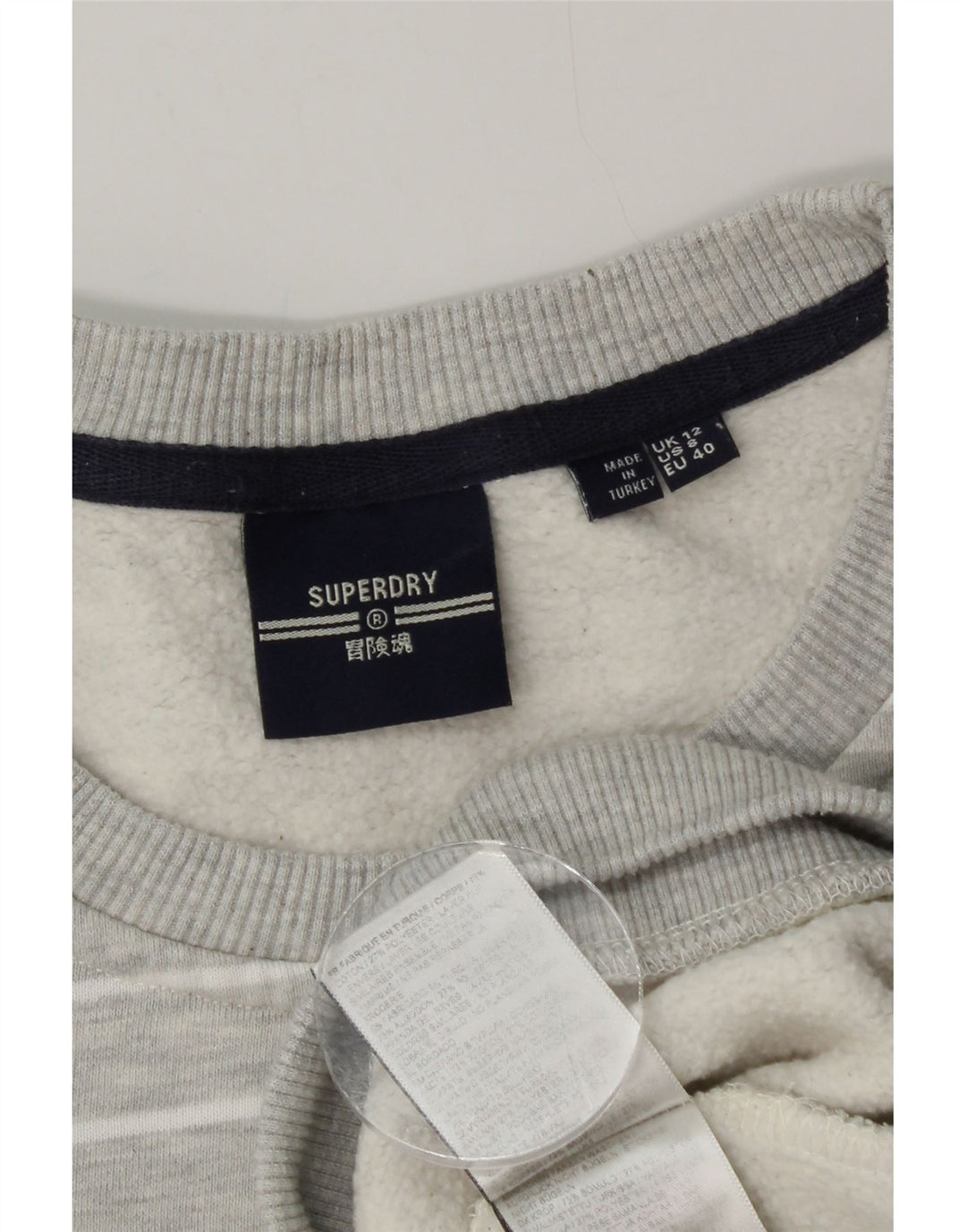 Superdry Damen Grafik-Sweatshirt-Pullover UK 12 Mittelgrau gestreift aus Baumwolle