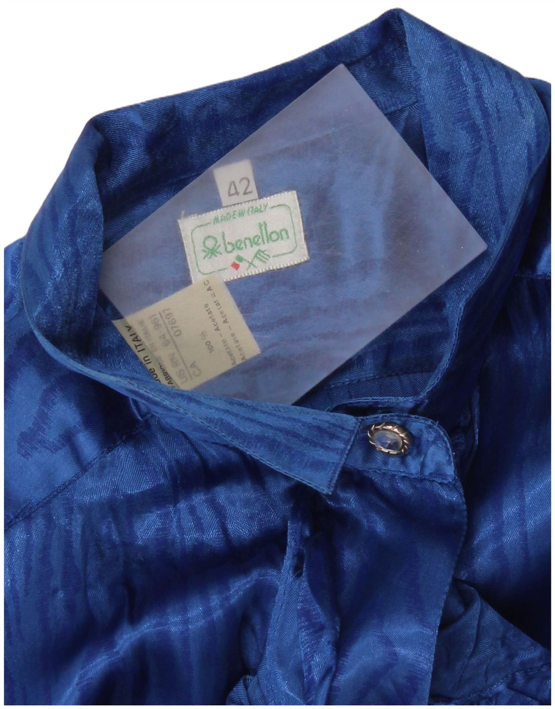 Benetton Damen-Hemdbluse mit abstraktem Muster IT 42 Mittelblau