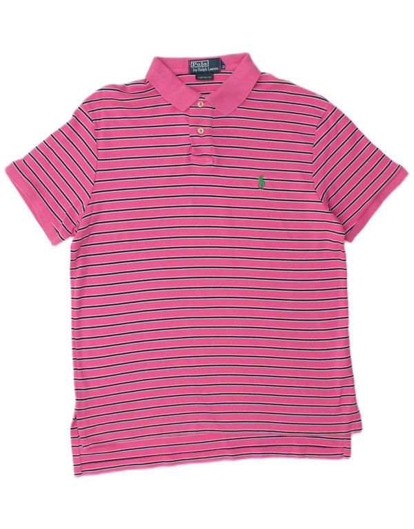 POLO RALPH LAUREN Mens Custom Fit Polo Shirt Medium Pink Striped Cotton