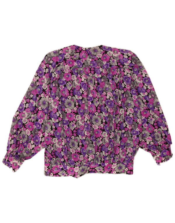 Vintage Damen Wickelbluse UK 18 XL Lila Blumen