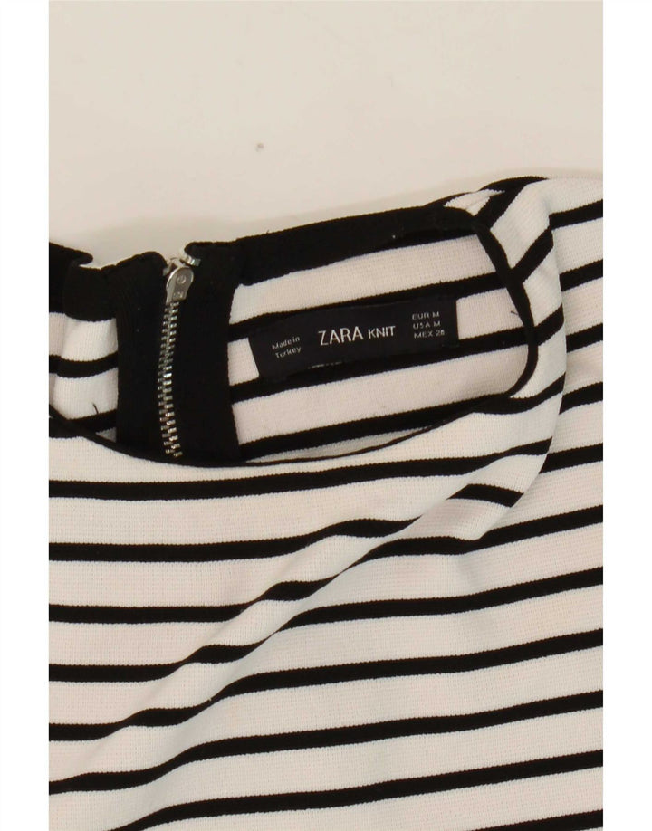 Zara Damen Crop Top Langarm UK 12 Mittelweiß gestreift