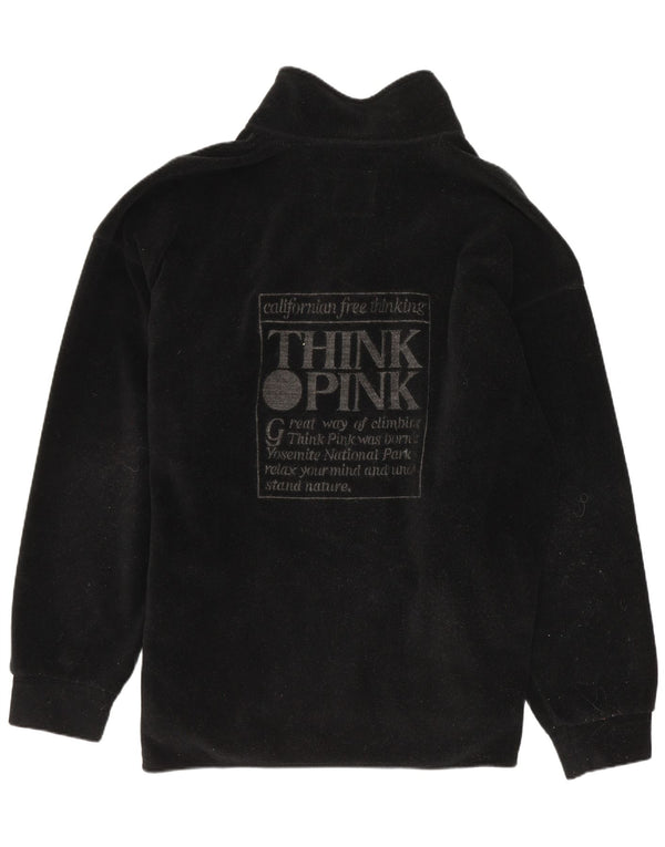 Think Pink Herren-Fleecepullover mit grafischem Reißverschluss und Reißverschluss, Größe L, aus schwarzem Polyester
